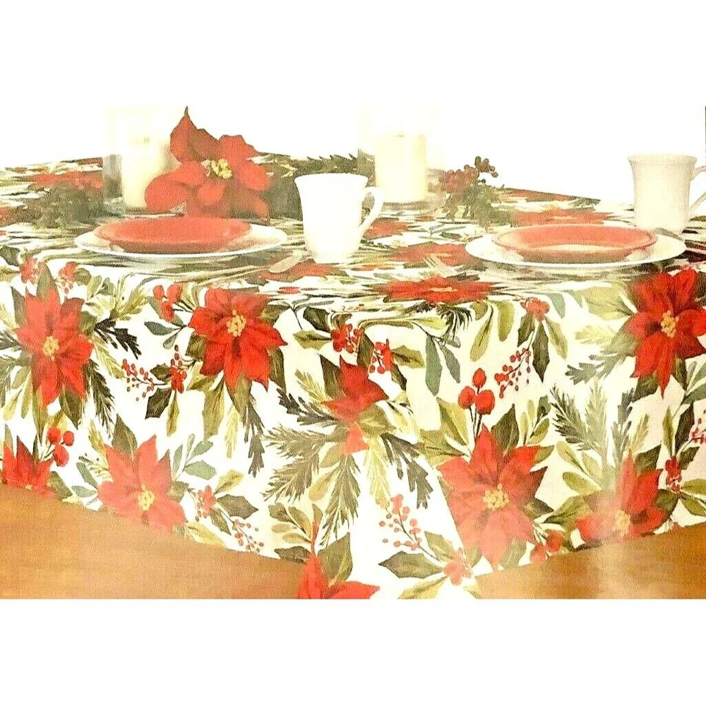 Christmas Poinsettia Flourish Tablecloth 60x120
